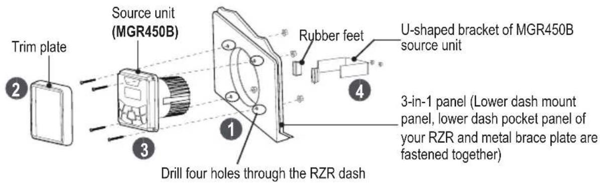 BOSS BPRZRD - MGR450B source unit installation (lower dash mount) - 1