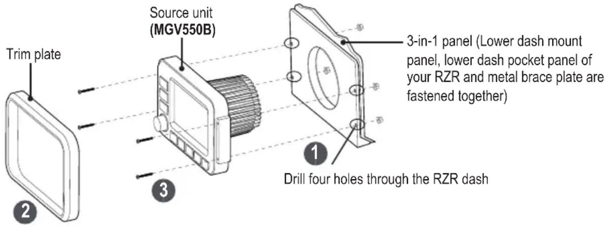 BOSS BPRZRD - MGV550B source unit installation (lower dash mount) - 1