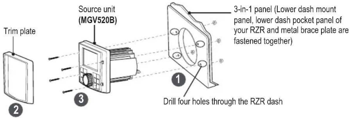 BOSS BPRZRD - MGV520B source unit installation (lower dash mount) - 1