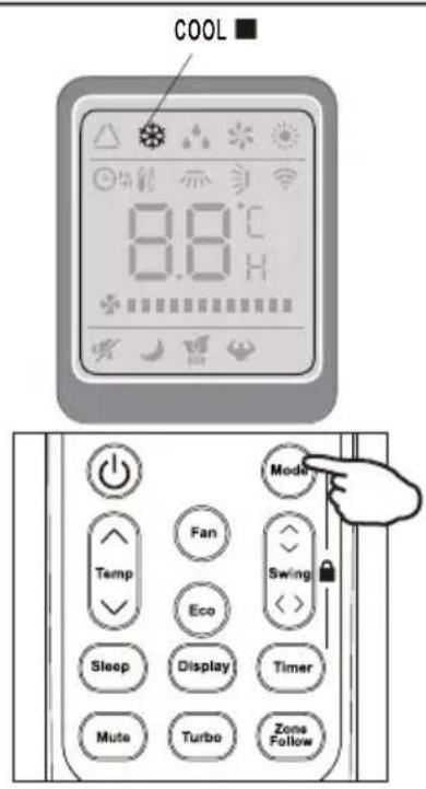 COOL 8.0°C Mode Temp Fan Swing Eco Sleep Display Timer Mute Turbo Zone Follow