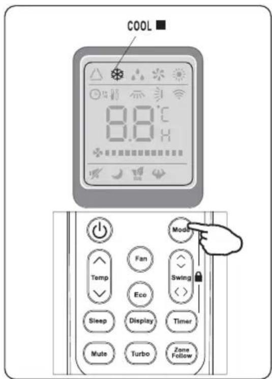 COOL 8.0°C Mode Temp Fan Swing Eco Sleep Display Timer Mute Turbo Zone Follow