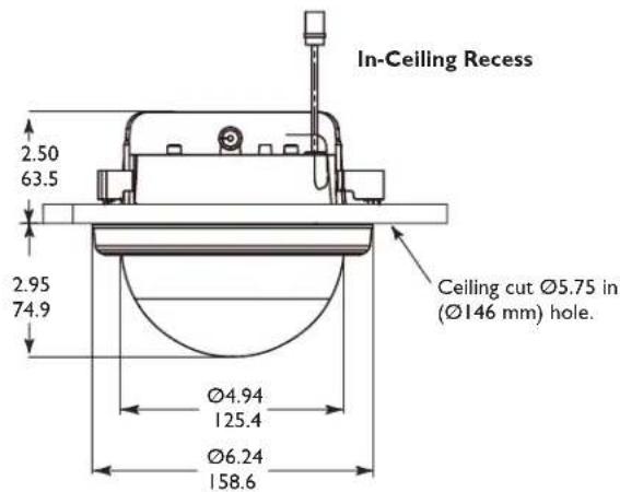 In-Ceiling Recess 2.50 63.5 2.95 74.9 Ø4.94 125.4 Ø6.24 158.6 Ceiling cut Ø5.75 in (Ø146 mm) hole.