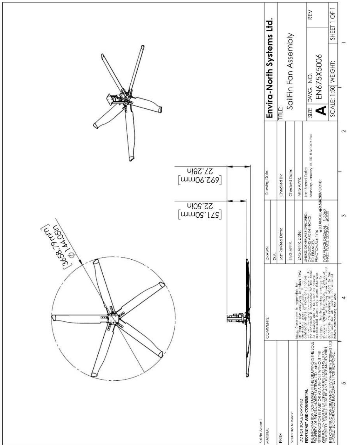 Envira-North HRS400X2004 - M (12 FT) ALTRA-AIR SAILFIN FAN SPEC DRAWING - 1