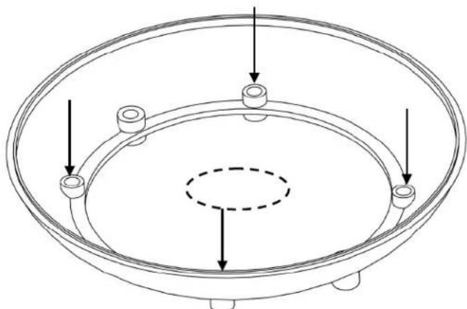 Technical line drawing of a circular mechanical component with internal features and arrows indicating direction (no text or symbols)