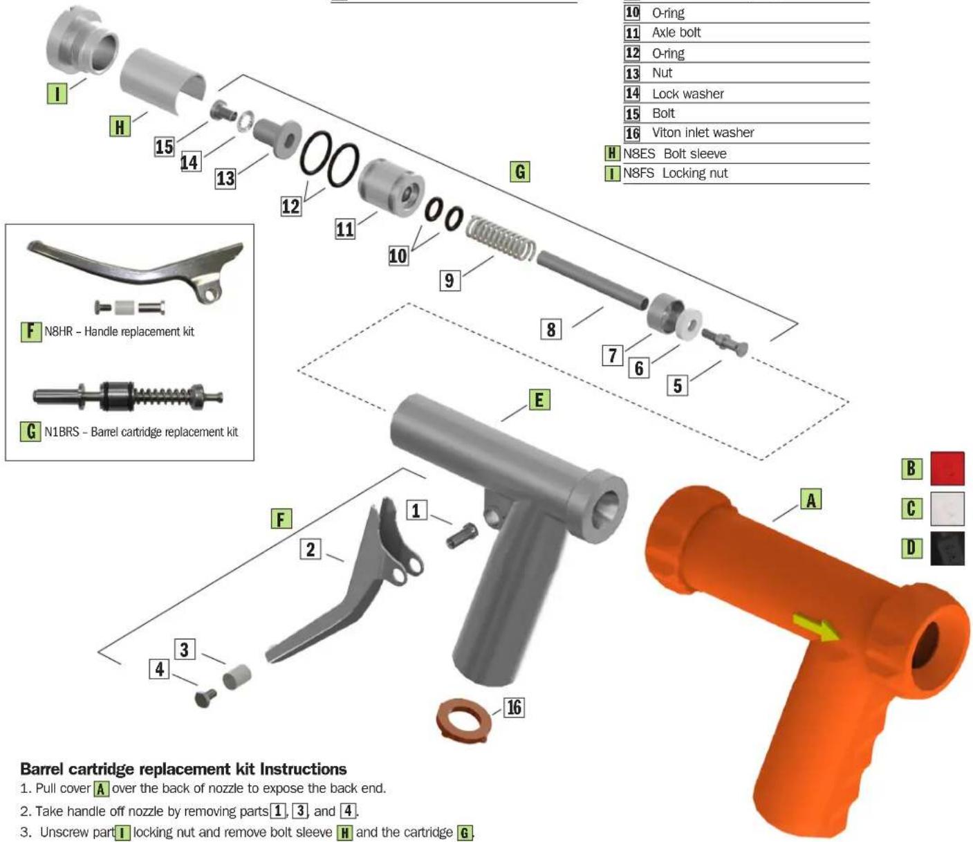 Sani-Lav N8SB20 - G N8BRS Barrel cartridge replacement kit - 1