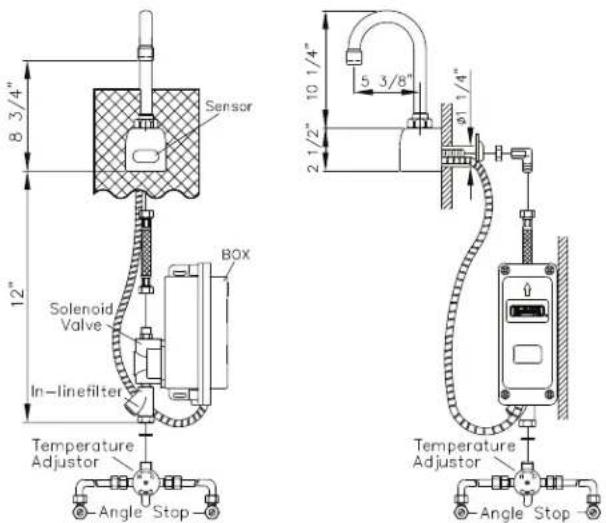 8 3/4" Sensor 12" Solenoid Valve BOX In-linefilter Temperature Adjustor Angle Stop 5 3/8" φ1 1/4" 10 1/4" Angle Stop