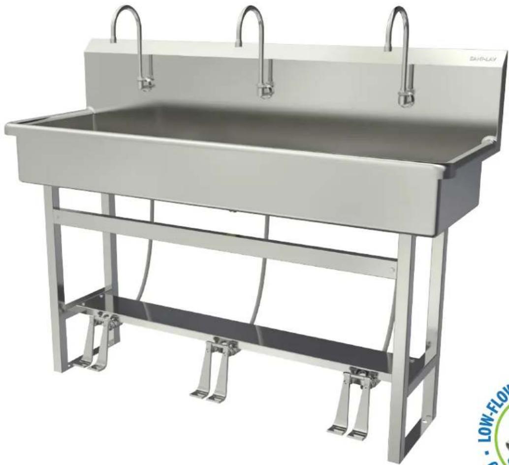 Sani-Lav 56FSL - Operating Manual for 3-Person Hands-Free Floor Mount Stainless Steel Wash Station - 1