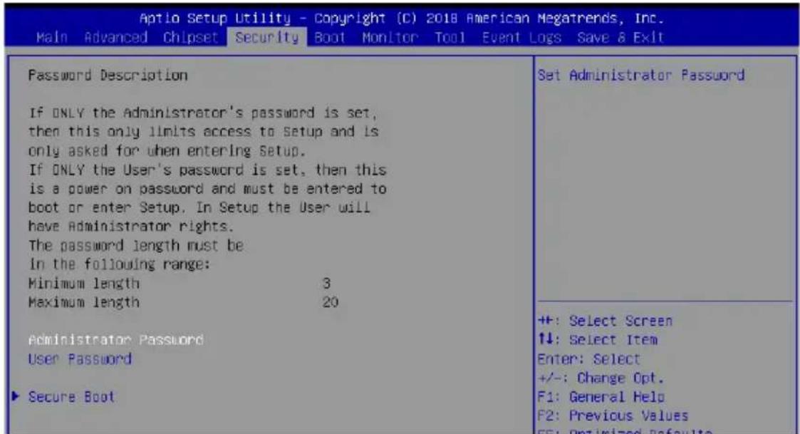 ASUS WS470T - Security menu - 1