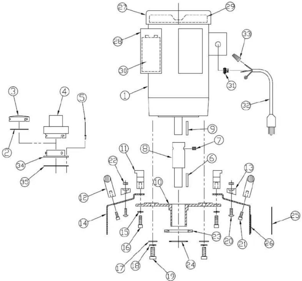 Technical schematic diagram of a mechanical or electrical device with numbered components and labeled parts