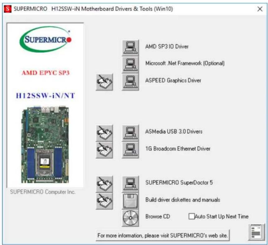 SUPERMICRO H12SSW-iN Motherboard Drivers & Tools (Win10) AMD EPYC SP3 H12SSW-iN/NT SUPERMICRO Computer Inc. AMD SP3 IO Driver Microsoft .Net Framework (Optional) ASPEED Graphics Driver ASMedia USB 3.0 Drivers 1G Broadcom Ethernet Driver SUPERMICRO SuperDoctor 5 Build driver diskettes and manuals Bro…