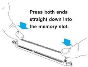 Press both ends straight down into the memory slot.