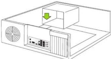 Line drawing of a computer setup with ventilation fan, drive unit, and monitor (no text or symbols)