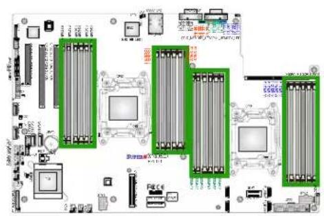 Circuit board layout diagram with labeled components and highlighted green regions indicating specific areas or zones.