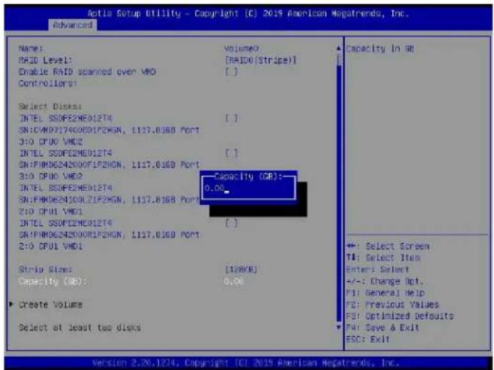Supermicro X11DPFF-SN - To Set the Capacity (GB) for the RAID Volume - 1