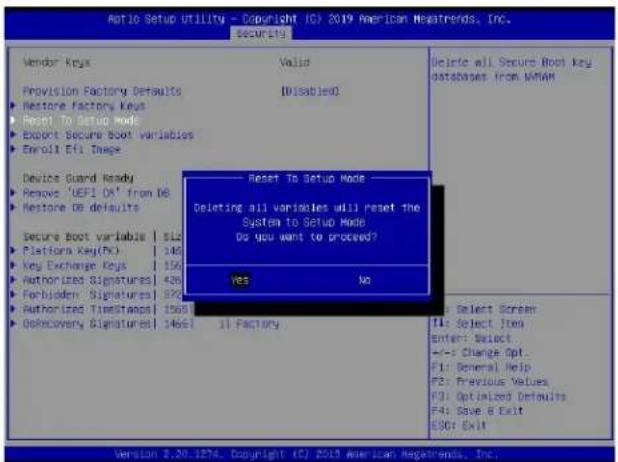Supermicro X11DSN-TS - ▶Reset To Setup Mode (available when the System Mode is in User mode) - 1