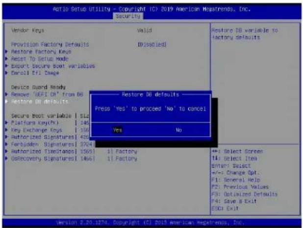 Supermicro X11DSN-TS - ▶Remove 'UEFI CA' from DB (available when the system is not in Device Guard Ready) - 2