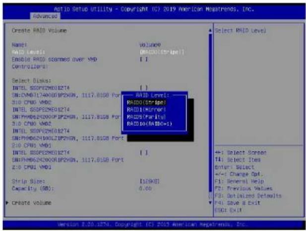 Supermicro X11DPD-M25 - To Set the RAID Level for the RAID Volume - 1