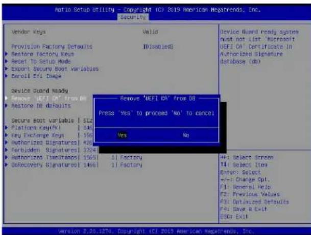 Supermicro X11DPS-RE - ▶Remove 'UEFI CA' from DB (available when the system is not in Device Guard Ready) - 1