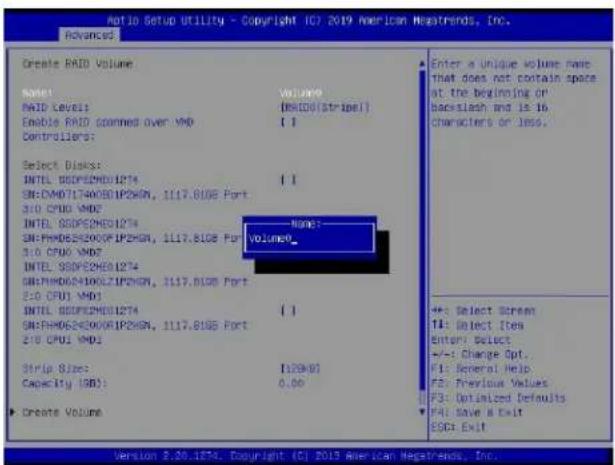 Supermicro X11DPS-RE - To Enter a Name for the RAID Volume - 1
