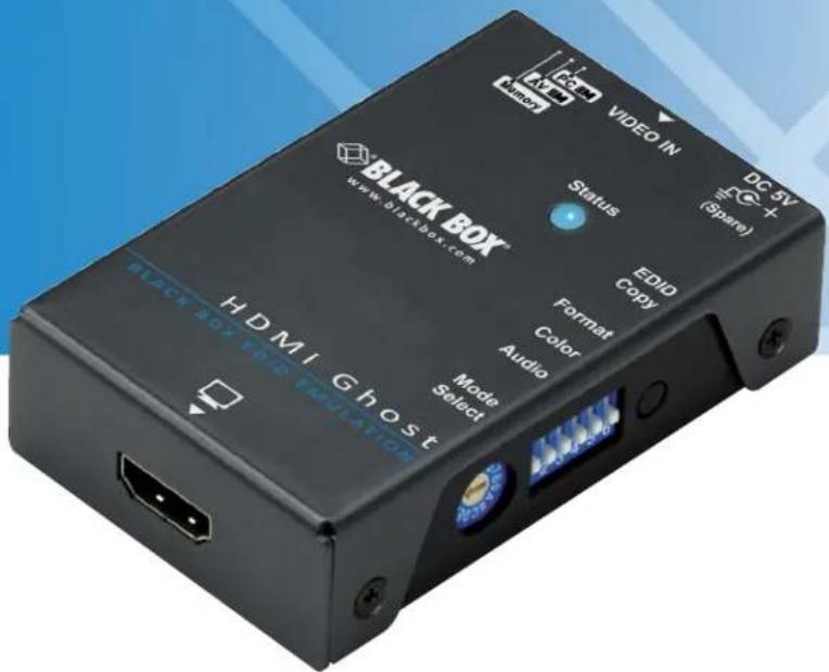 BLACK BOX WWW.BHDCBOX.COM HDMI Ghost ENGLISH MODE Select Video IN Status EDIO Copy Format Color Audio DC 5V (Spare)