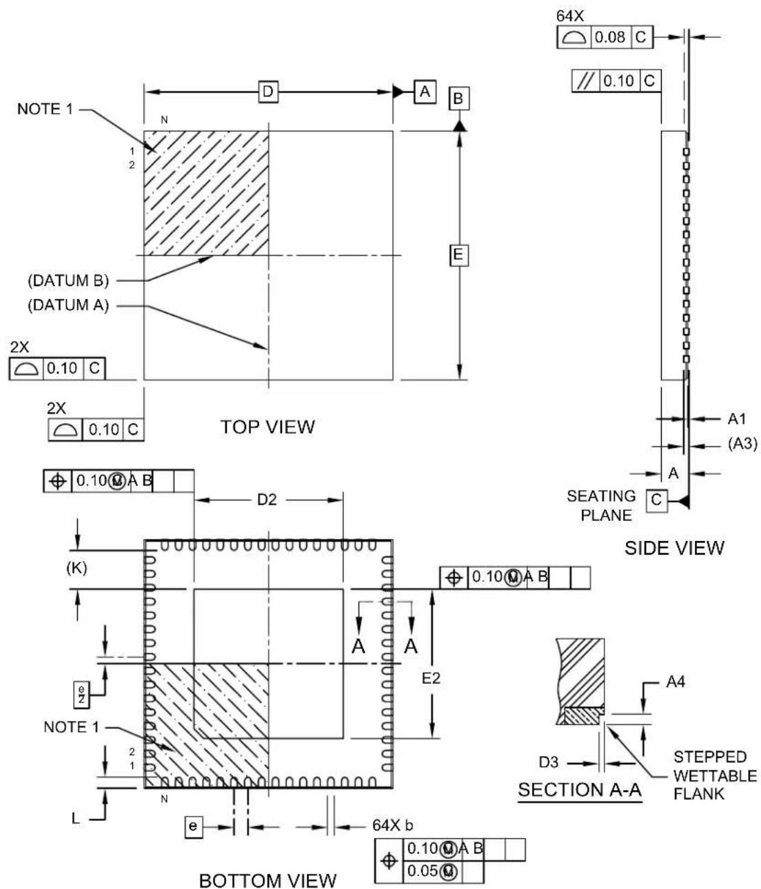 Microchip ATSAMD20G17 - 64-Lead Very Thin Plastic Quad Flat, No Lead Package (5LX) - 9x9x1.0 mm Body [VQFN] With 5.4 mm Exposed Pad and Stepped Wettable Flanks - 1