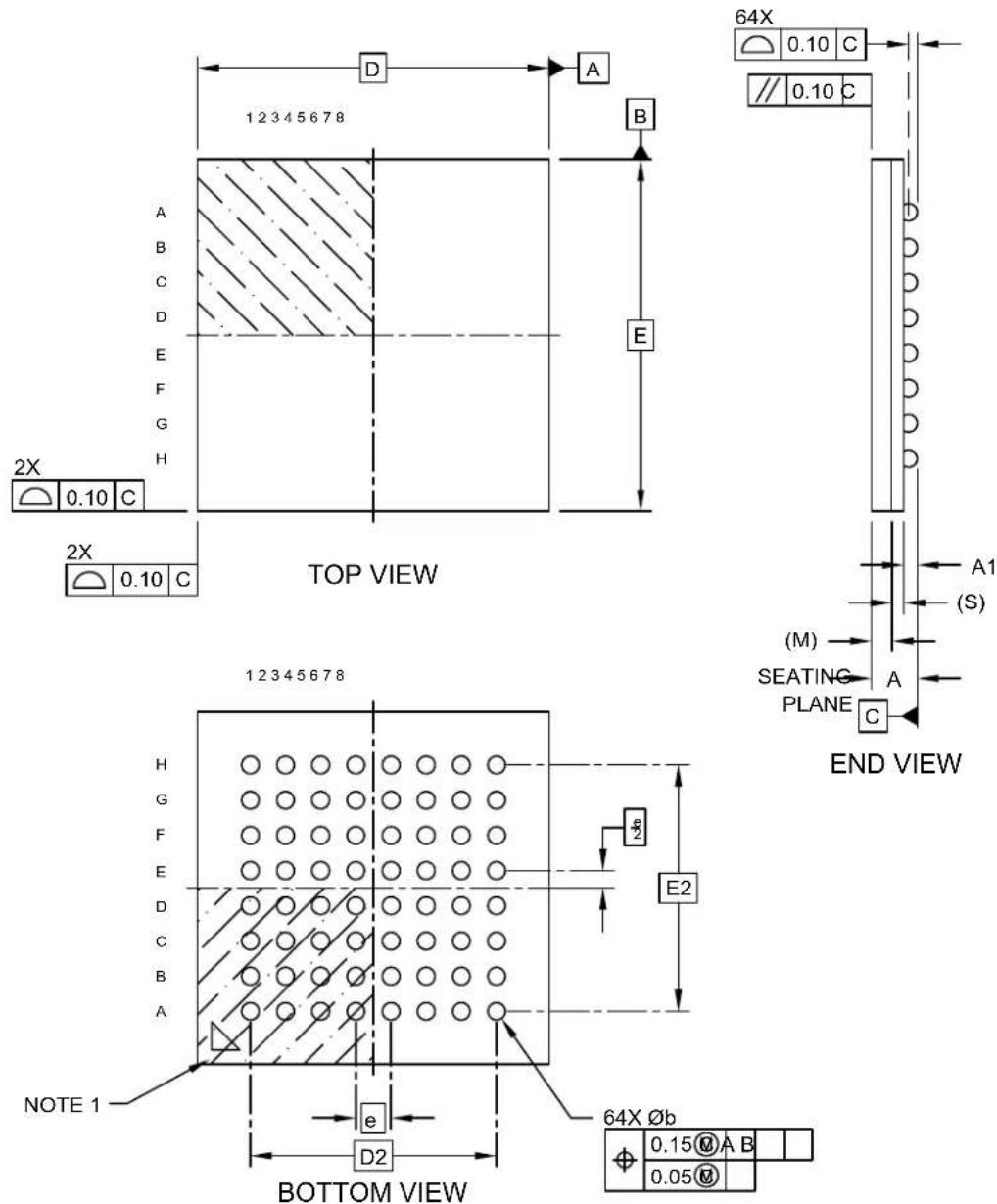 Microchip ATSAMD20G15 - 64-Ball Ultra Thin Fine-Pitch Ball Grid Array Package (BQB) - 5x5x0.65 mm Body [UFBGA]; Atmel Legacy Global Package Code CAH - 1