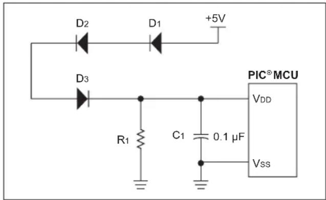 Microchip PIC24FJ64GA705 - TIP #3 Lower Cost Alternative Power System Using 3 Rectifier Diodes - 1