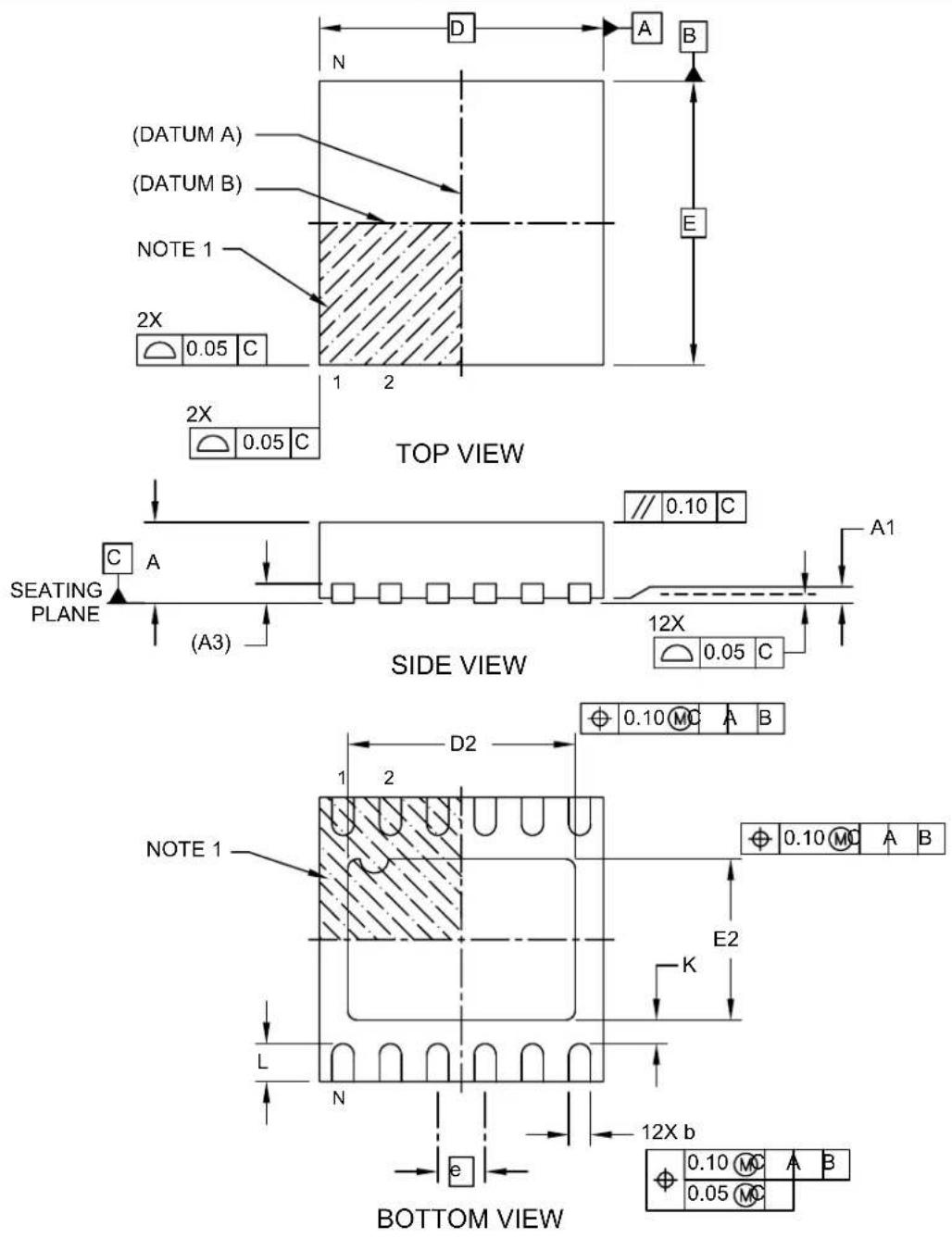Microchip MIC2298 - 12-Lead 3 mm × 3 mm VDFN [JQA] Package Outline and Recommended Land Pattern - 1