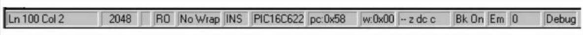 Microchip PIC16F777 - MPLAB IDE Status Bar - 1
