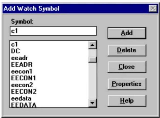 Microchip PIC18F2585 - Add Watch Window Symbols - 1