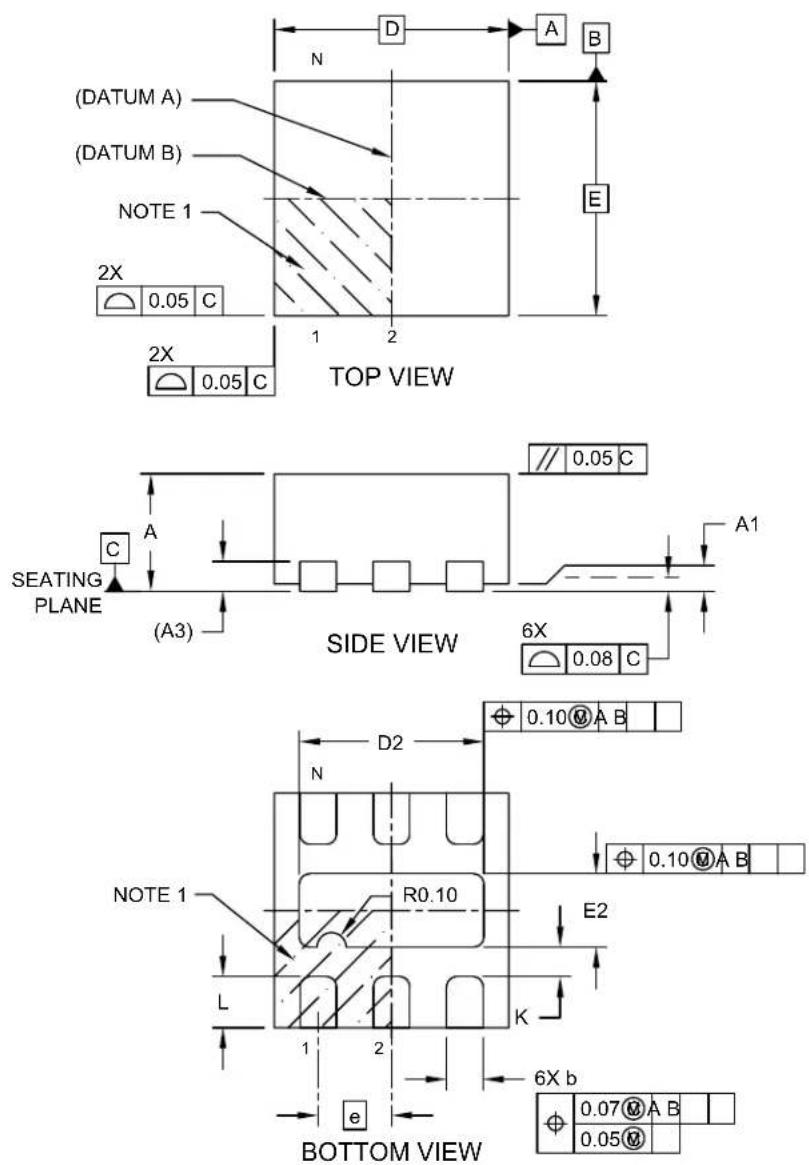 Microchip MIC5321 - 6-Lead 1.6 mm x 1.6 mm WDFN Package Outline and Recommended Land Pattern - 1
