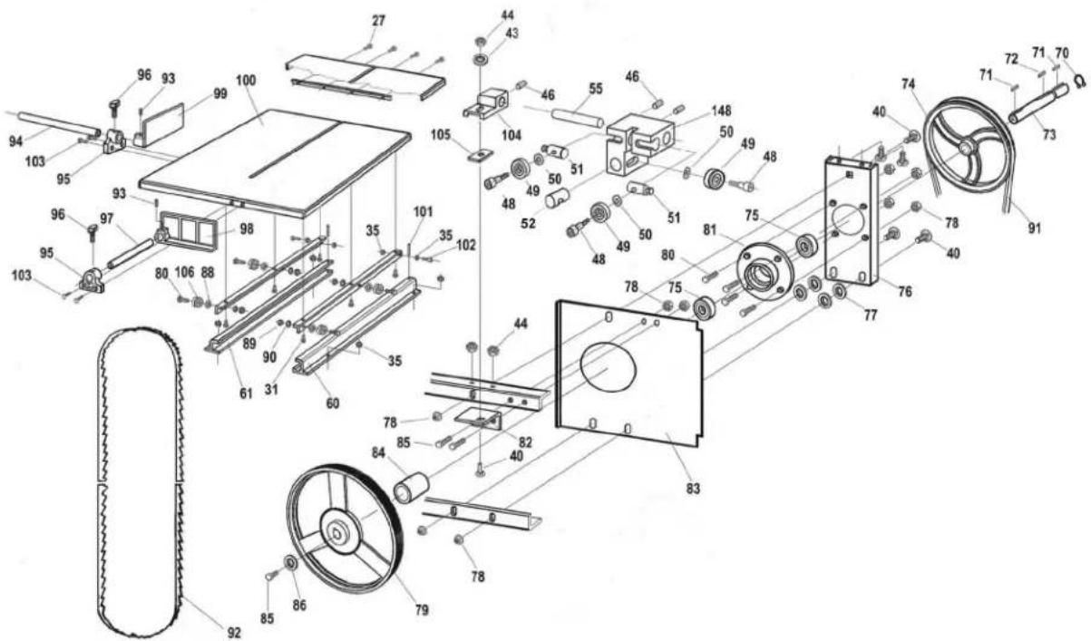 Exploded view diagram of a mechanical assembly with numbered components for identification