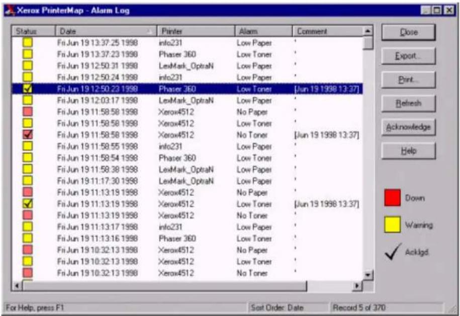 XEROX 4510 - Alarm Log Window - 1