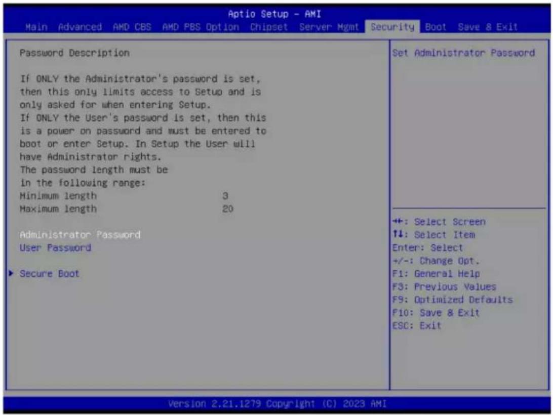 GIGABYTE R183-Z95 - 5-7 Security Menu - 1
