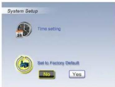 System Setup Time setting 25 Set to Factory Default No Yes