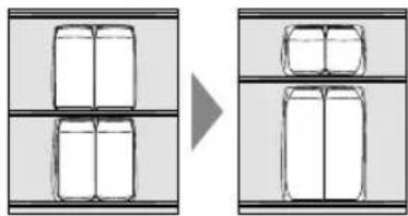 Diagram showing a transformation from two rectangular blocks to a single rectangular unit, with no text or symbols present.
