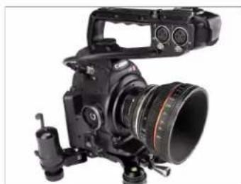 Professional DSLR camera with dual lenses and external adjustment knobs (no visible text or symbols)