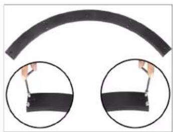 Two black curved bands with circular insets showing hand holding a cable (no text or symbols)