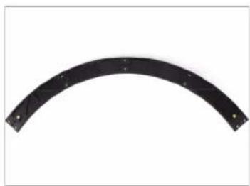 Curved black metal bracket with mounting holes, isolated on white background (no text or symbols)