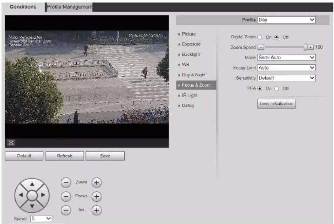 Dahua Technology PTZ85260-HNF-WA-FL - Step 1 Select Setting > Camera > Conditions > Conditions > Focus & Zoom. - 1