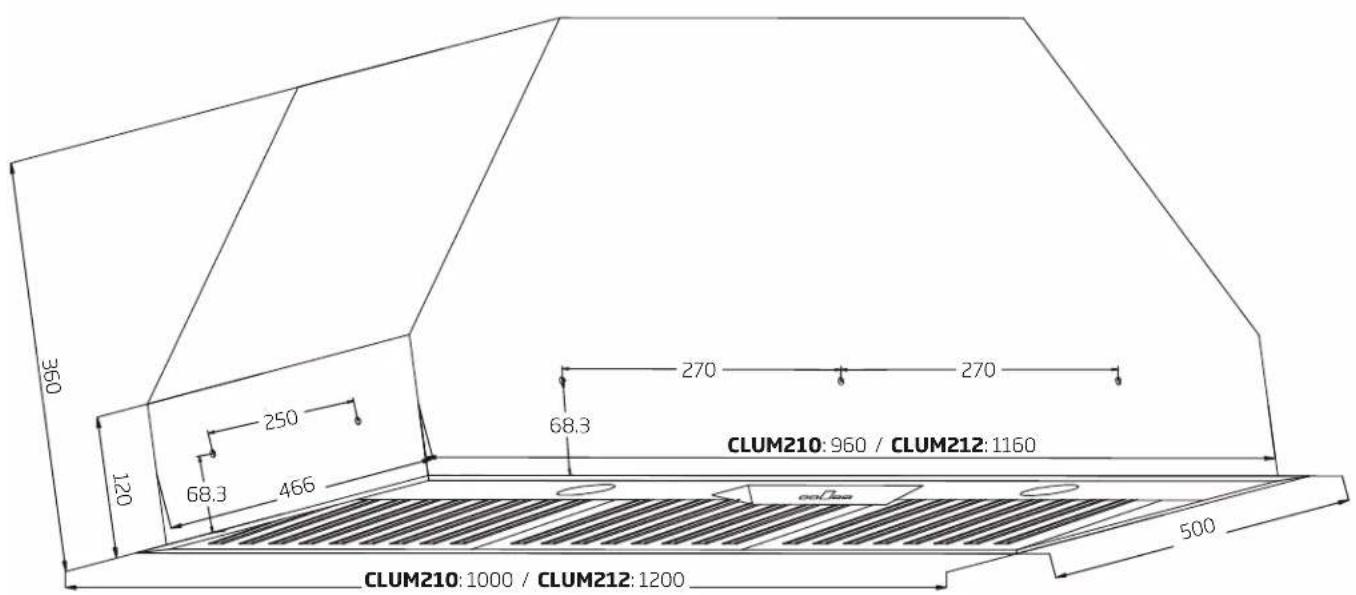 360 120 68.3 466 250 270 68.3 CLUM210: 960 / CLUM212: 1160 500 CLUM210: 1000 / CLUM212: 1200