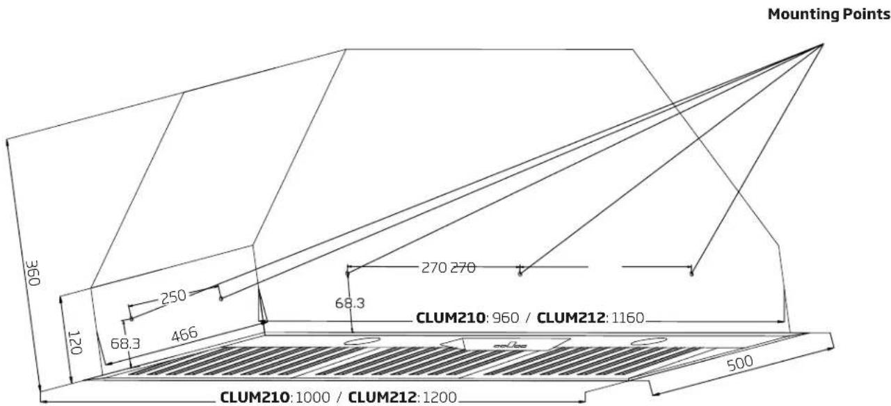 Mounting Points 360 120 68.3 250 466 270 270 68.3 CLUM210: 960 / CLUM212: 1160 CLUM210:1000 / CLUM212:1200 500
