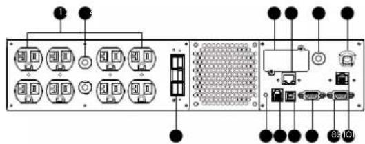 Diagram of an electronic device rear panel with labeled ports and connectors