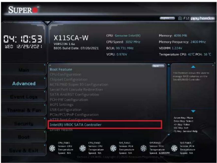 Supermicro X11SCA-W - ▶Intel(R) VROC SATA Controller - 3