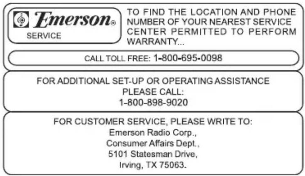 Emerson DTE515 - EMERSON RADIO CORP. LIMITED WARRANTY - 1