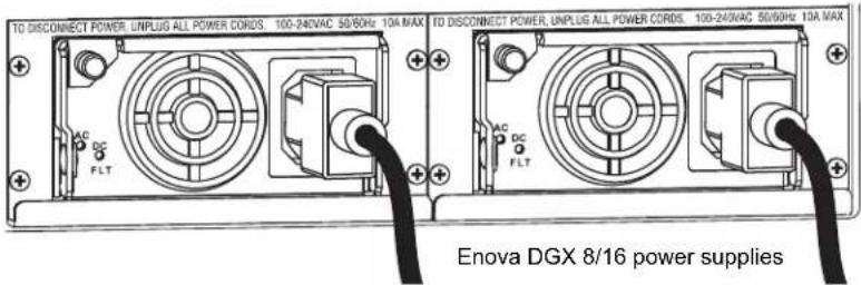 TO DISCONNECT POWER, UNPLUG ALL POWER CORDS. 100-240VAC 50/60Hz 10A MAX TO DISCONNECT POWER, UNPLUG ALL POWER CORDS. 100-240VAC 50/60Hz 10A MAX AC DC FLT AC DC FLT Enova DGX 8/16 power supplies