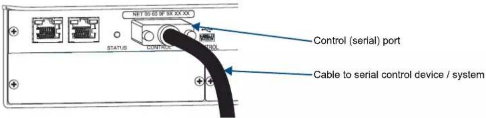 NET 50 65 9F 9X XX STATUS CONTROL CONTROL Control (serial) port Cable to serial control device / system