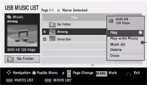 LG 60PS70FD - Music Selection and Popup Menu - 2
