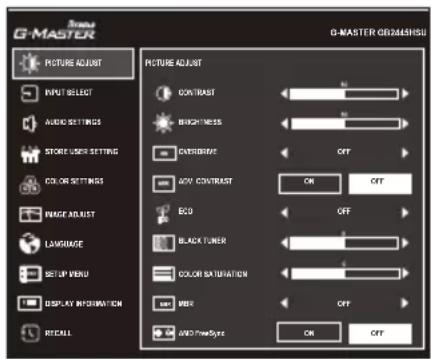 IIYAMA G-Master GB2745QS - ADJUSTMENT MENU CONTENTS - 2