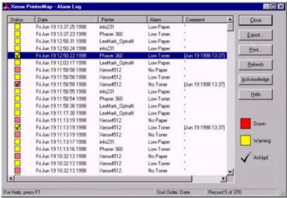 XEROX Document Centre 255 LP - Alarm Log Window - 1